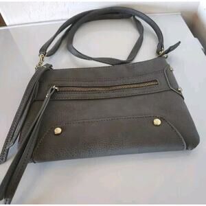 small GREY Crossbody Messenger Bag faux LEATHER purse 7x9 Gold ORGANIZER P40